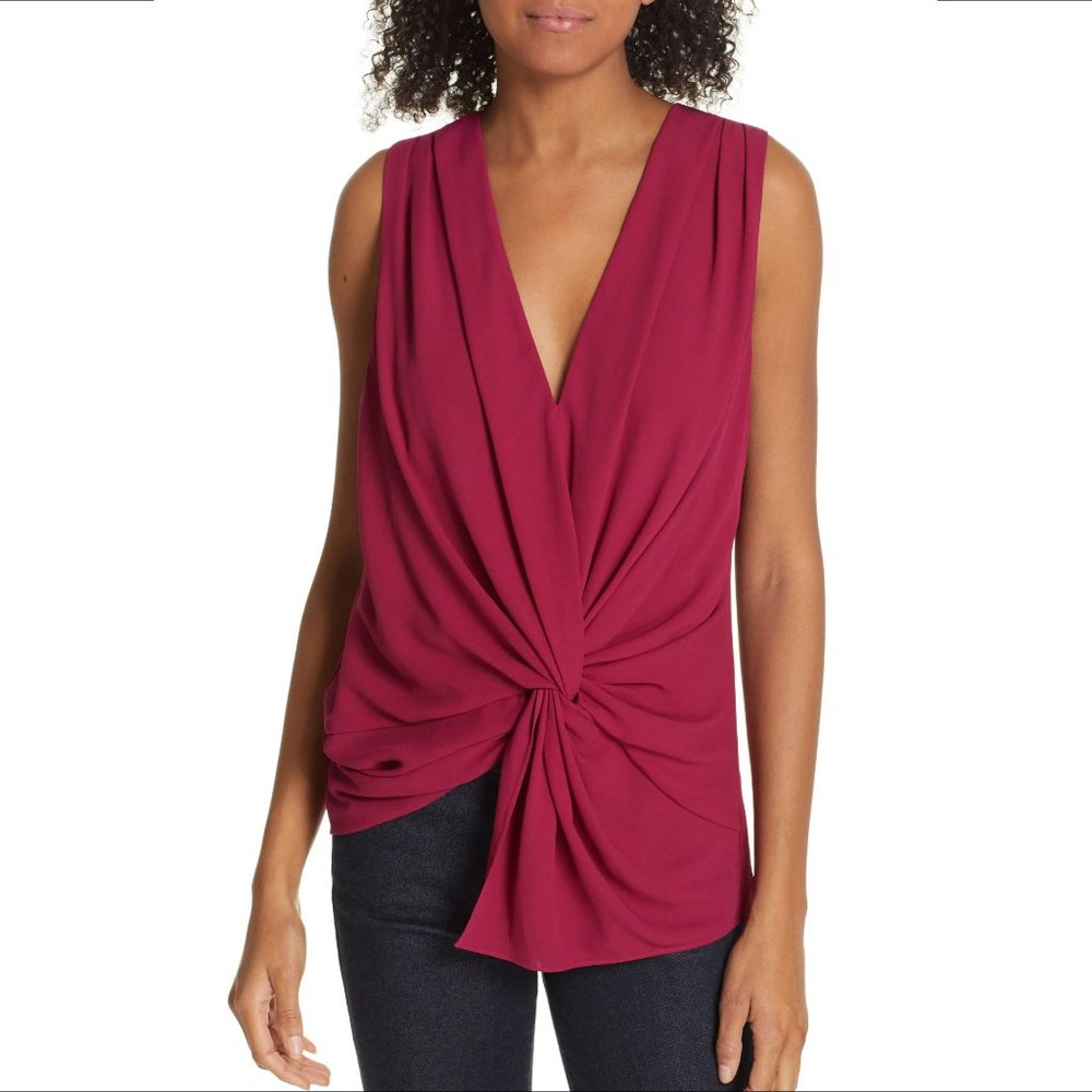 Cinq a Sept Abby blouse top shirt tulip pink twist front sleeveless crepe new M